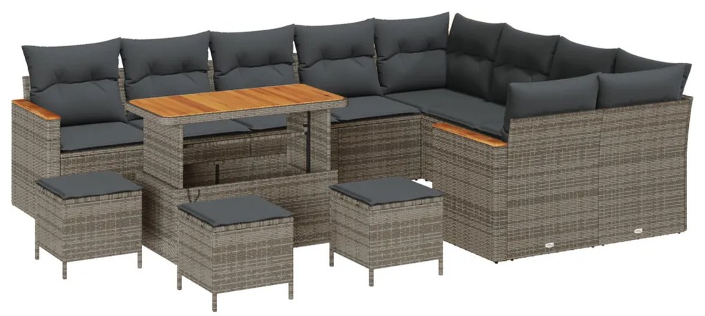 13 Darabos Kert Sofa Szett Párnákkal Szürke Poli Rattan Akác