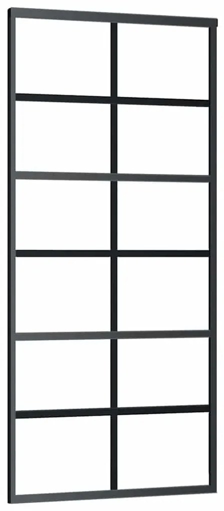 Fekete ESG üveg tolóajtó fémszerelvény-szettel 90x205 cm