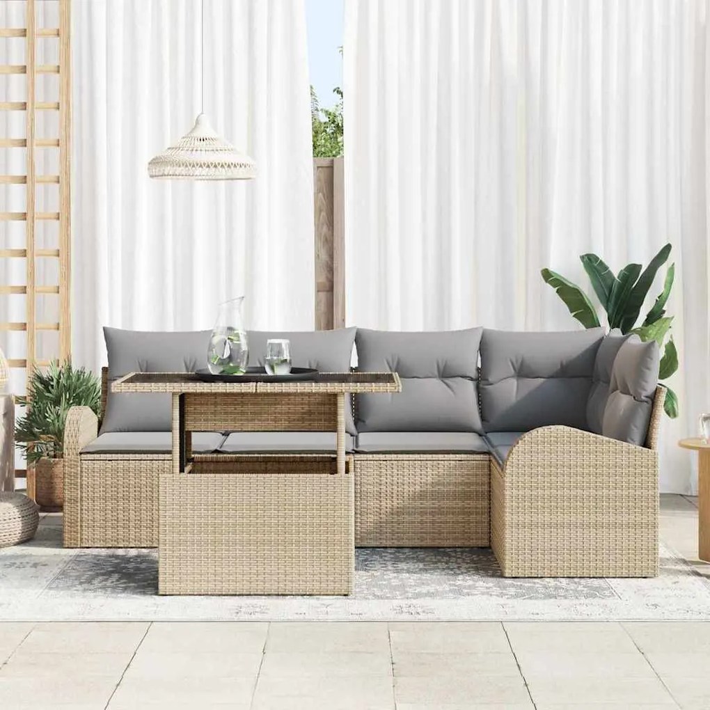 Kerti Kanapé Szett 6 pcs bézs és világosszürke 100 x 55 x 73 cm