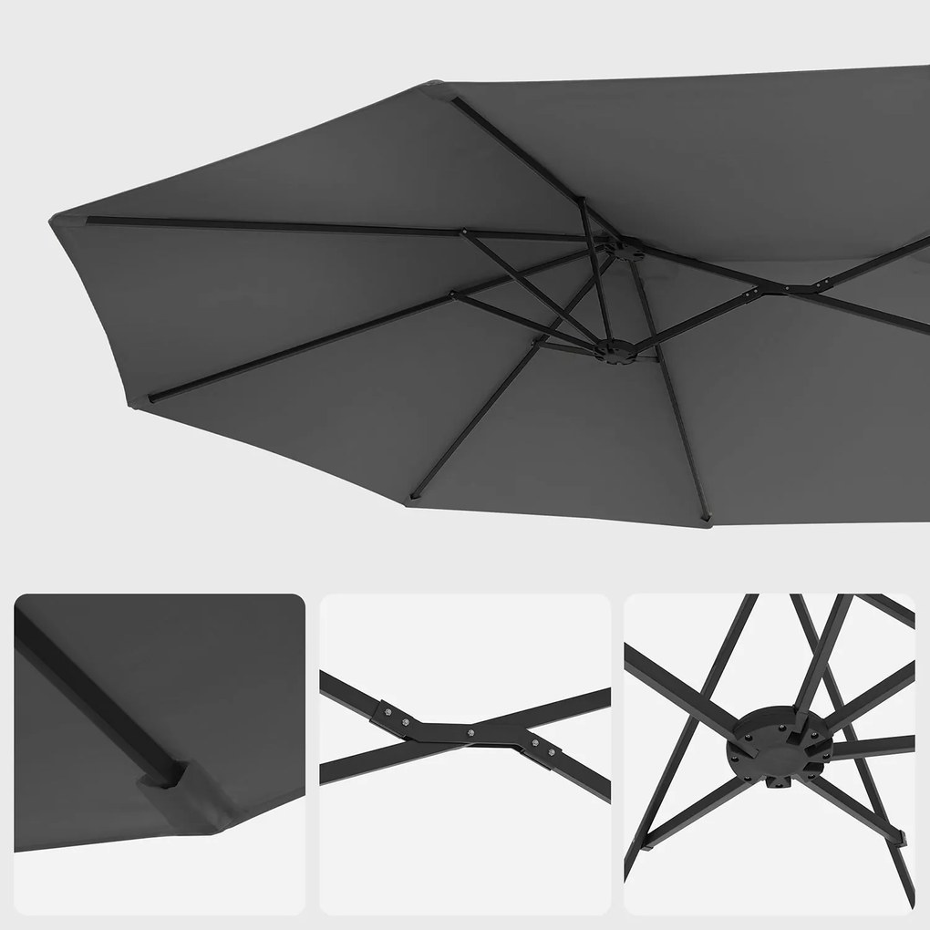 Dupla napernyő 460 × 270 cm, extra nagy kerti napernyő, UPF 50+, szürke