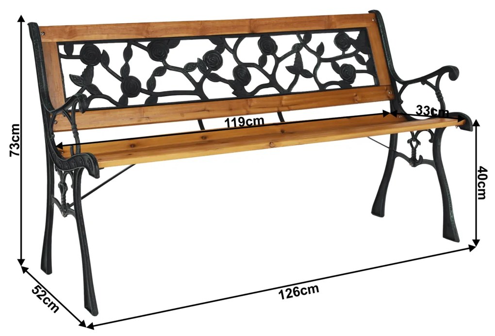 Faiza kerti pad, fekete, 126 x 52 x 73 cm