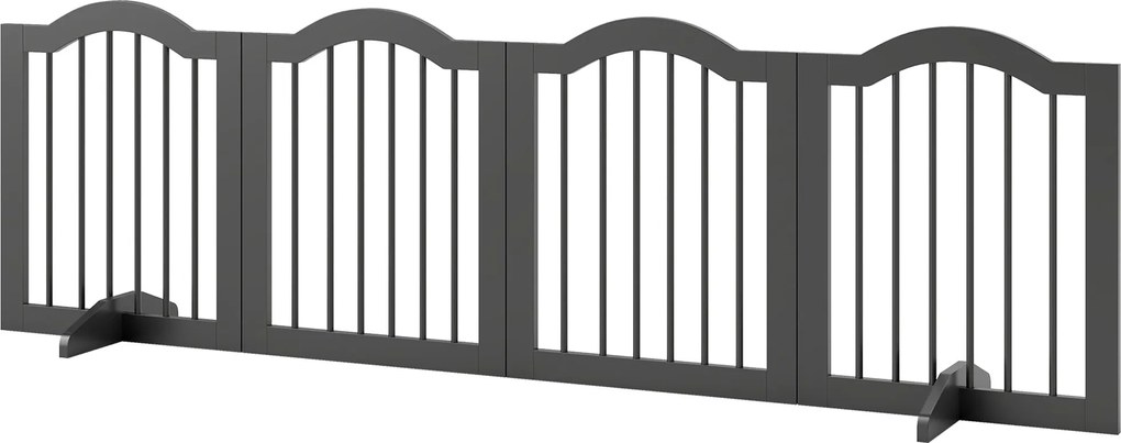 PawHut 4 részes összecsukható kutyakapu átjáróajtóval, 208 x 61 cm, önálló, 2 tartólábbal, lépcsőre/konyhába/folyosóra, fekete | Aosom