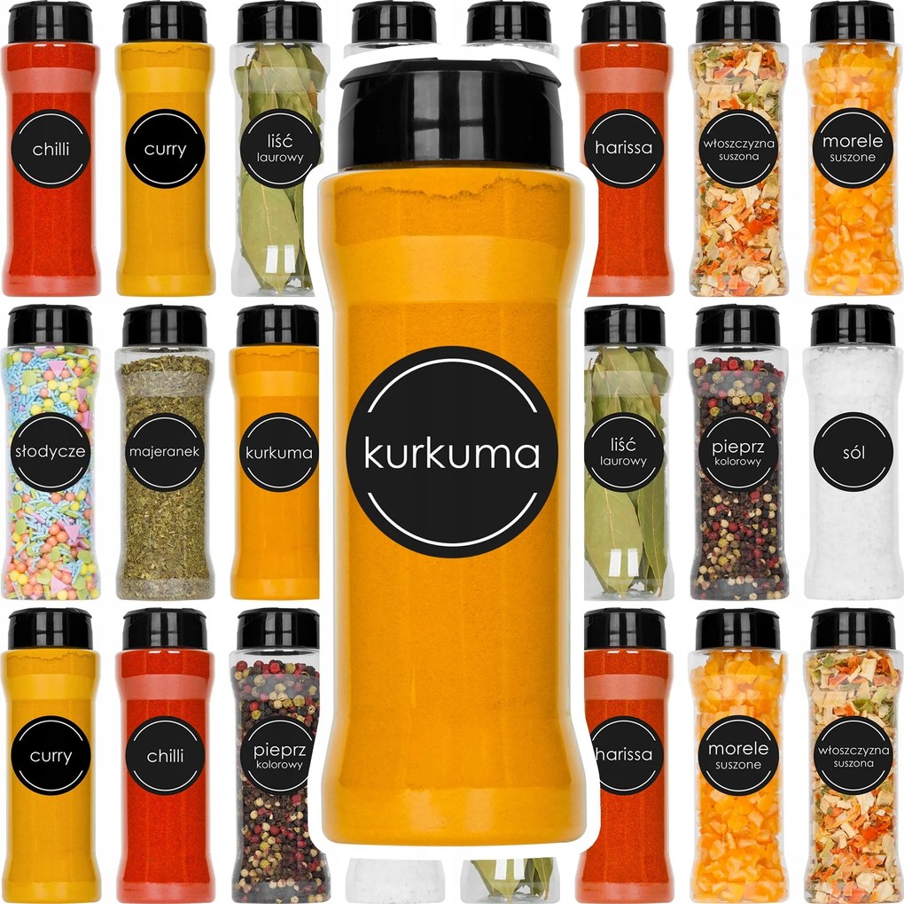 24 db Fűszertartó És Szóróedény 175ML Öntapadós Címkék