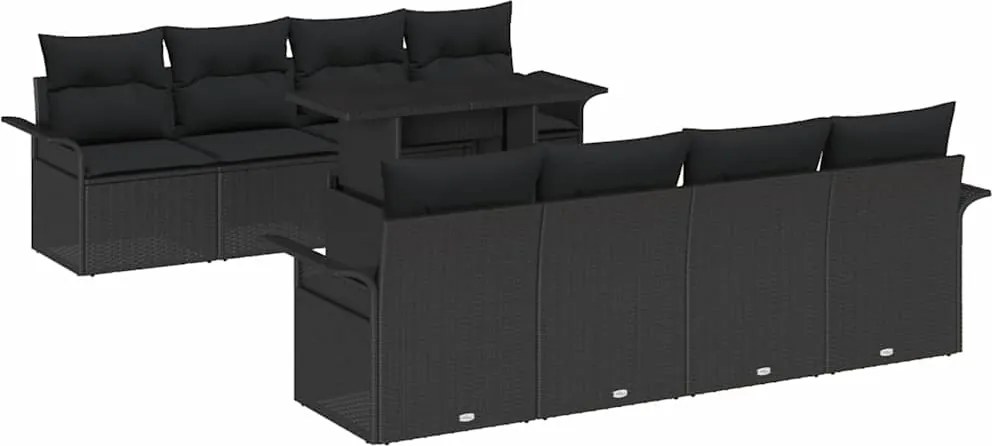 vidaXL Kerti Kanapé Szett párnával 9 pcs Fekete polirattan