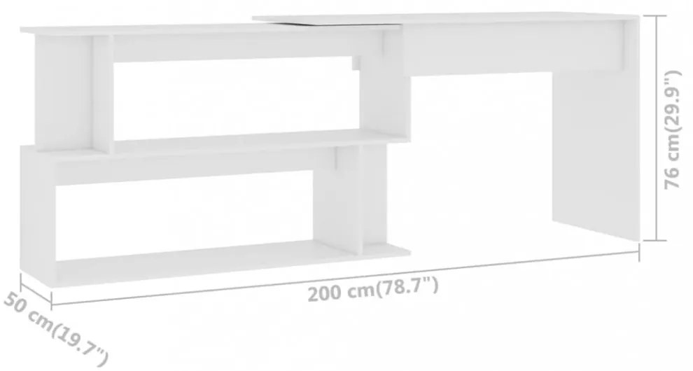 fehér szerelt fa sarokasztal 200 x 50 x 76 cm
