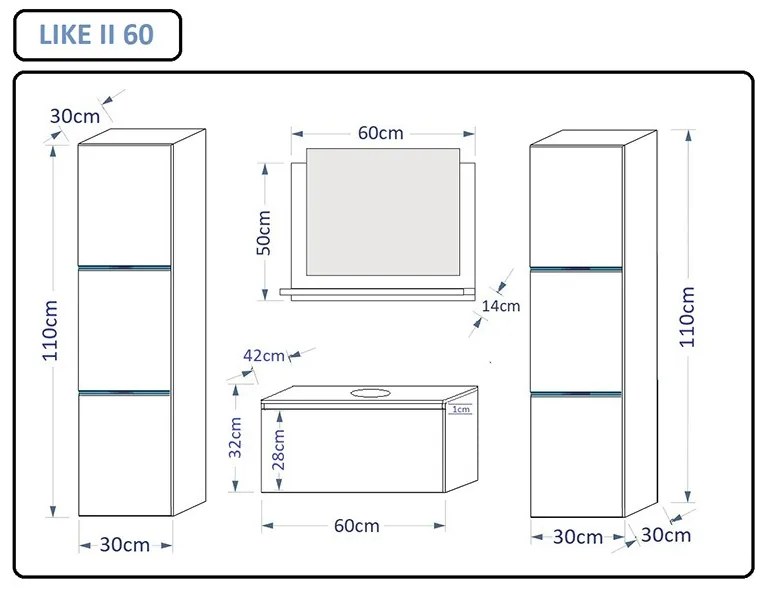 LIKE II 60 Magasfényű fehér fürdőszoba bútor