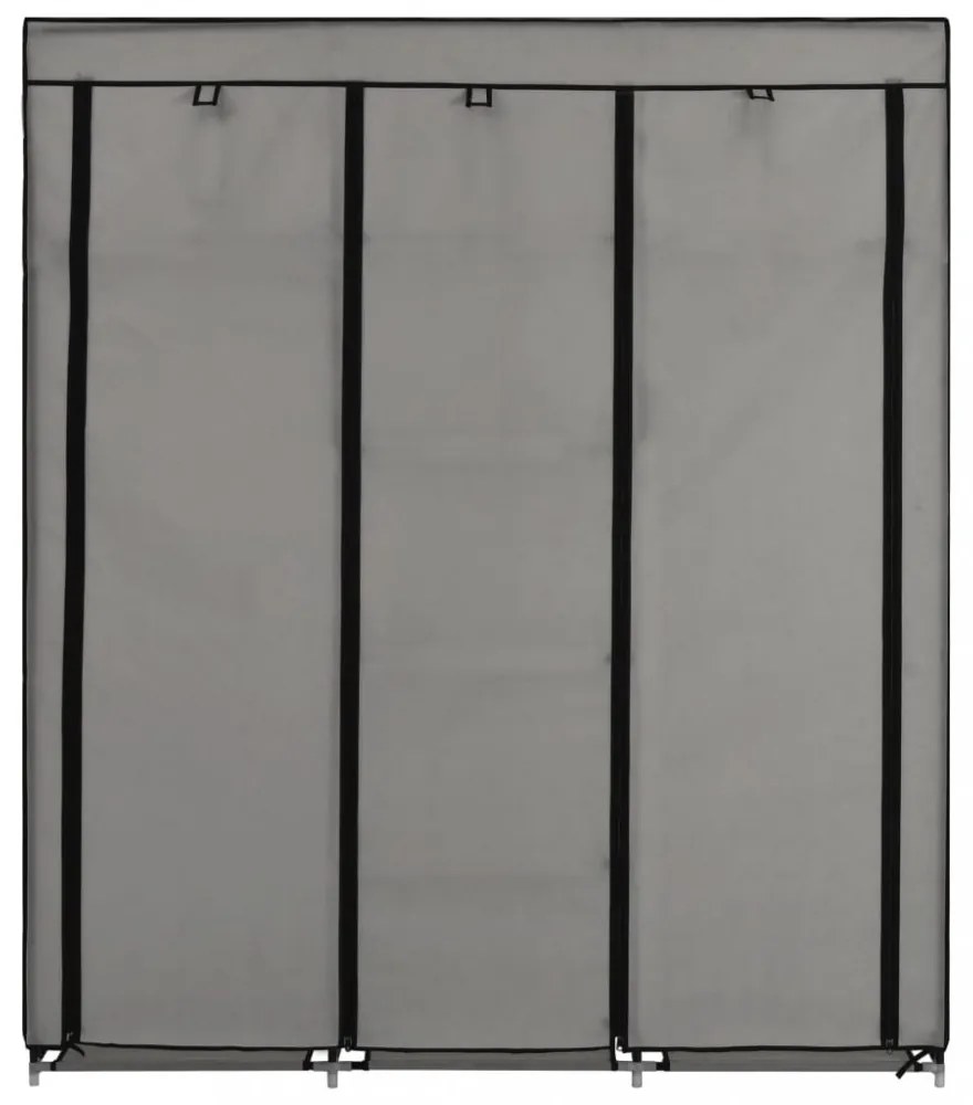 szürke szövet ruhaszekrény rekeszekkel és rudakkal 150x45x175cm