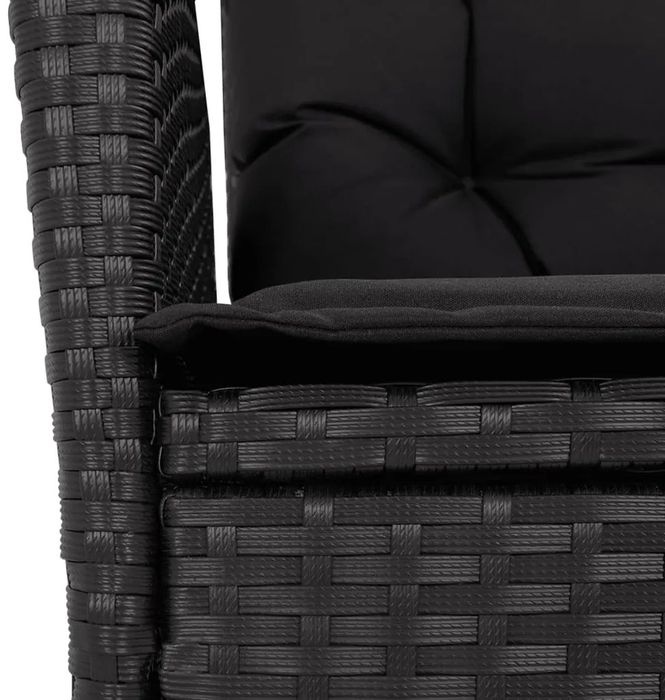 9 részes fekete polyrattan kerti étkezőgarnitúra párnákkal