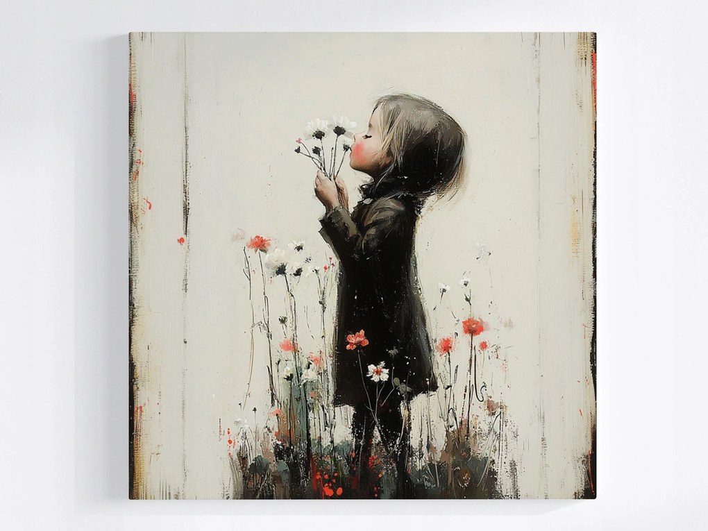 Canvas Vászonkép Gyerek Lány Portré Rét Pipacs Virágok 80x80