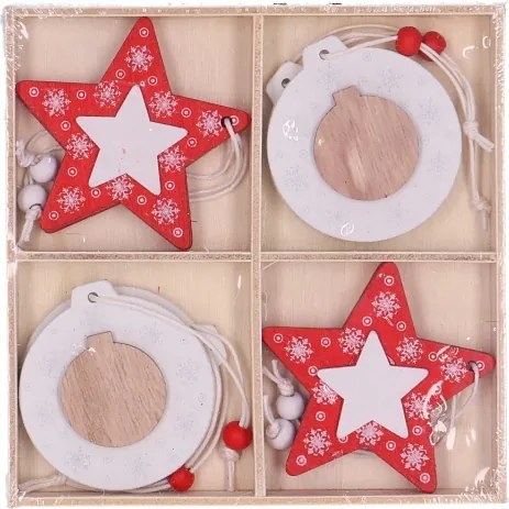 Karácsonyfa medál szett fehér-piros 8 db-os