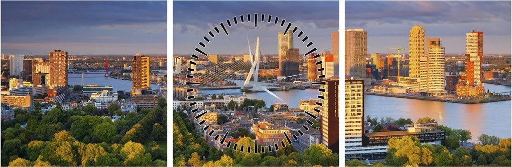Kép - panoráma Rotterdam, Hollandia (órával) (90x30 cm)