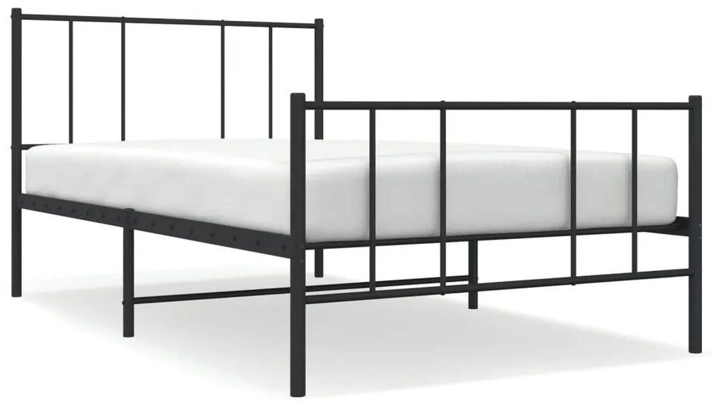 fekete fém ágykeret fej- és lábtámlával 80 x 200 cm