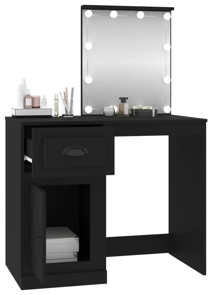 fekete szerelt fa pipereasztal LED-del 90 x 50 x 132,5 cm