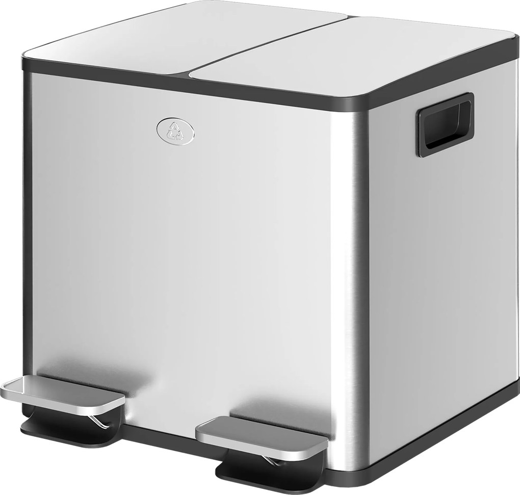 HOMCOM Konyhai Szemetes Két Rekeszes 2x15L Rozsdamentes Acél Kukával, Pedálos Lágy Záródású Fedéllel és Kivehető Vödörrel Hulladék Élelmiszermaradékok