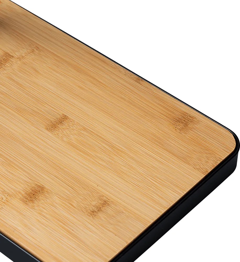 Törölközőtartó, fekete fém/bambusz, LABAV