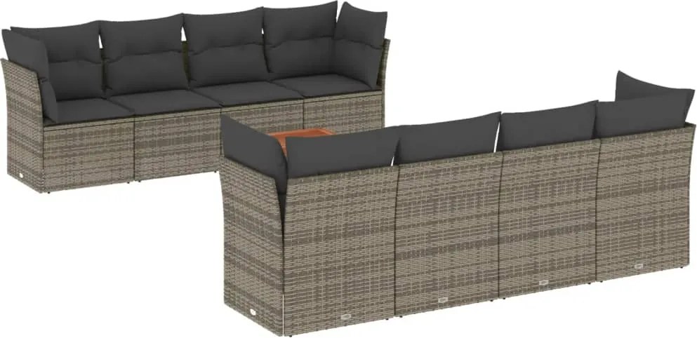 vidaXL 9 részes szürke polyrattan kerti ülőgarnitúra párnákkal