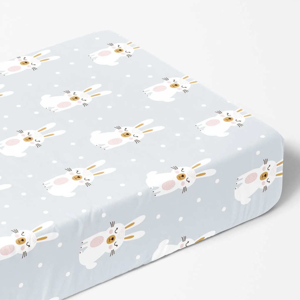 Goldea pamut gumis lepedő - álmodozó nyuszik 80 x 160 cm