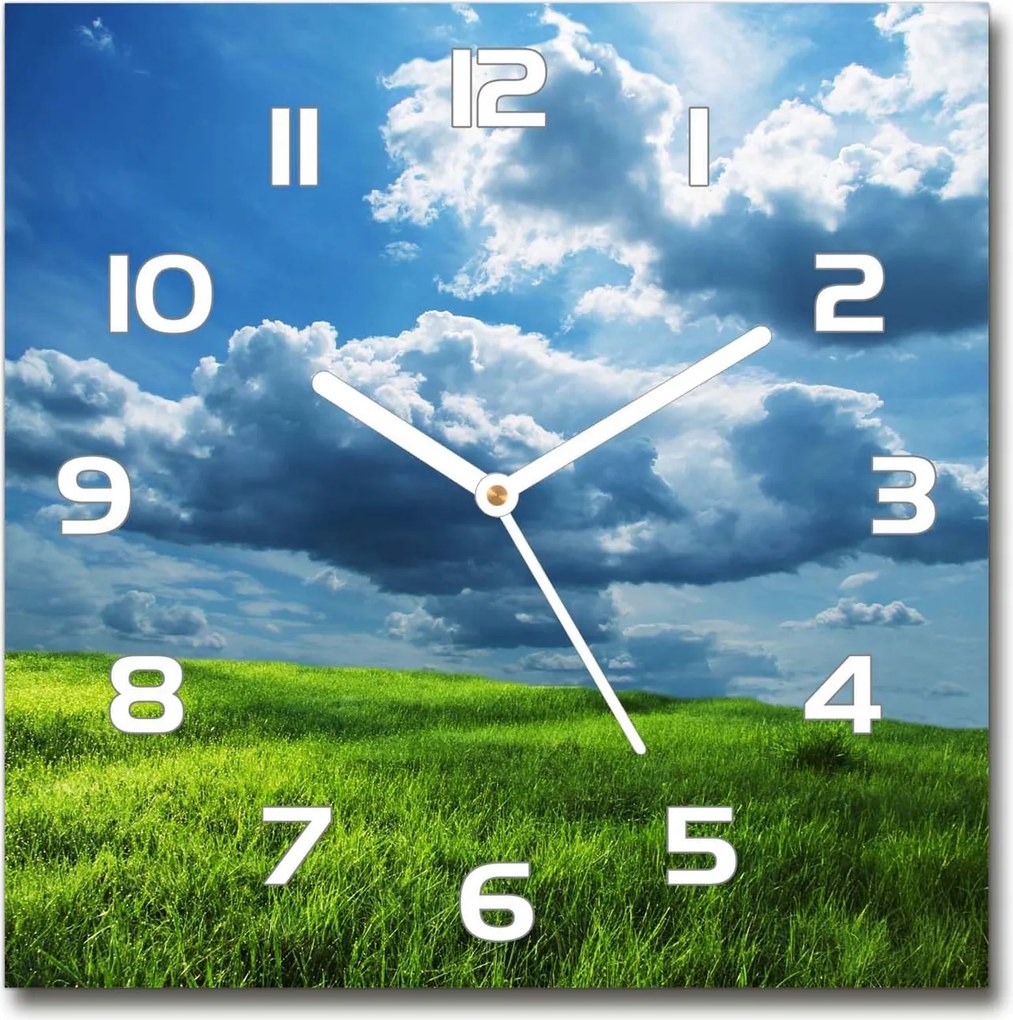 Négyzet alakú üveg falióra Felhők a mező felett 30x30 cm