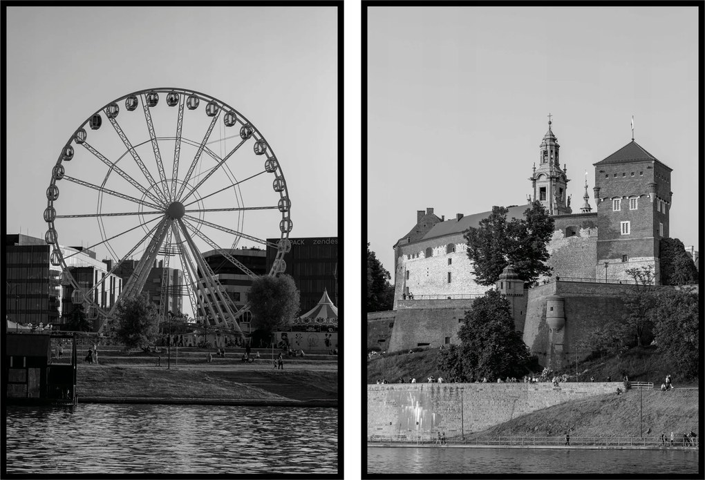 Krakkó város építészet fekete-fehér poszter Wawel diptikus 2db 40x50cm