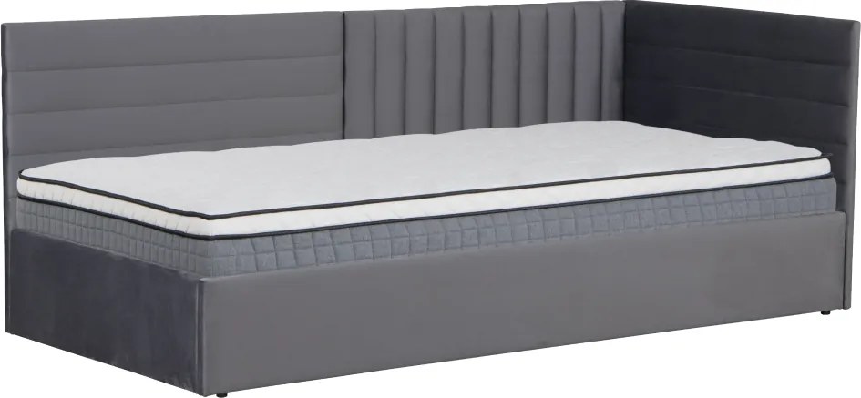 Ágy ágyráccsal, 90x200, szürke Velvet szövet, MEVIA