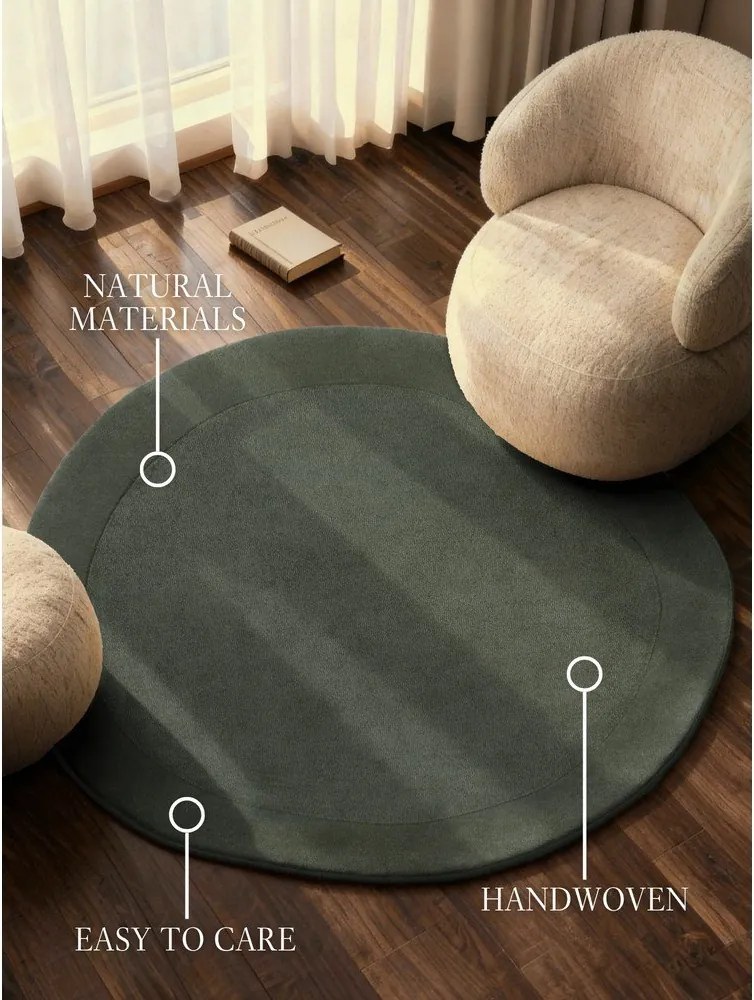 Sötétzöld kézi szövésű gyapjúkeverék kerek szőnyeg ø 160 cm Kari Organic – Villeroy&amp;Boch