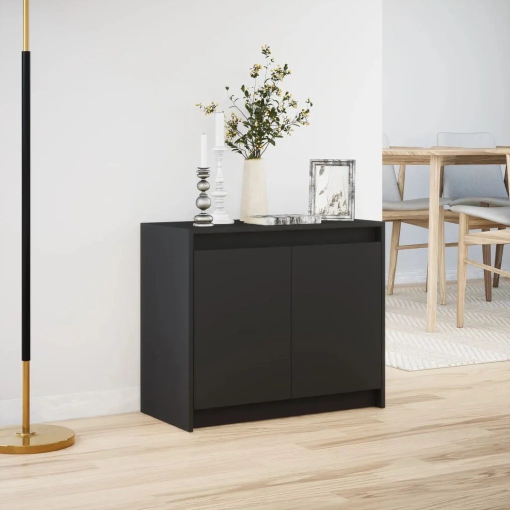 fekete szerelt fa tálalószekrény LED-del 72 x 34 x 61 cm