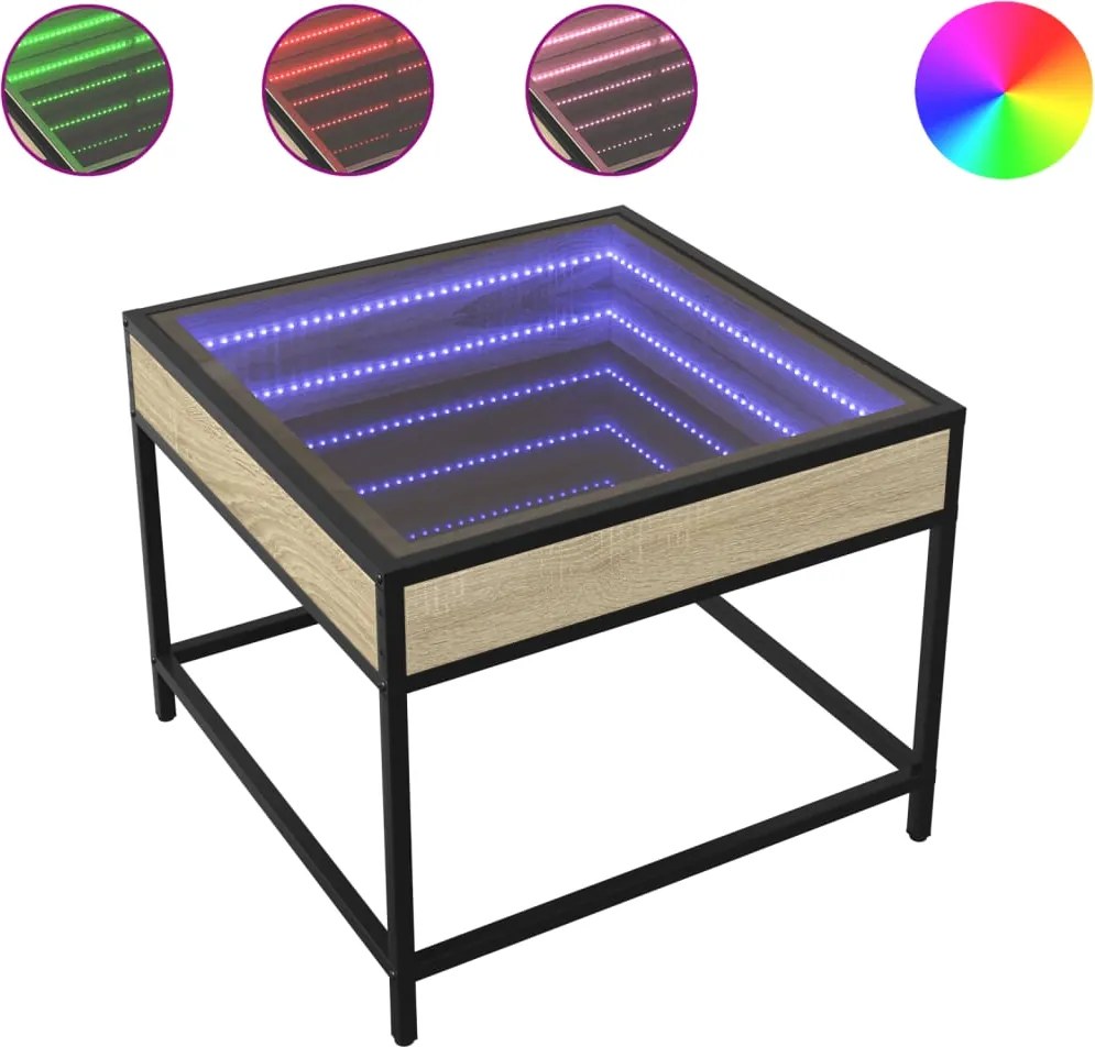 vidaXL sonoma tölgy végtelen hatású LED-es dohányzóasztal 50x50x41 cm