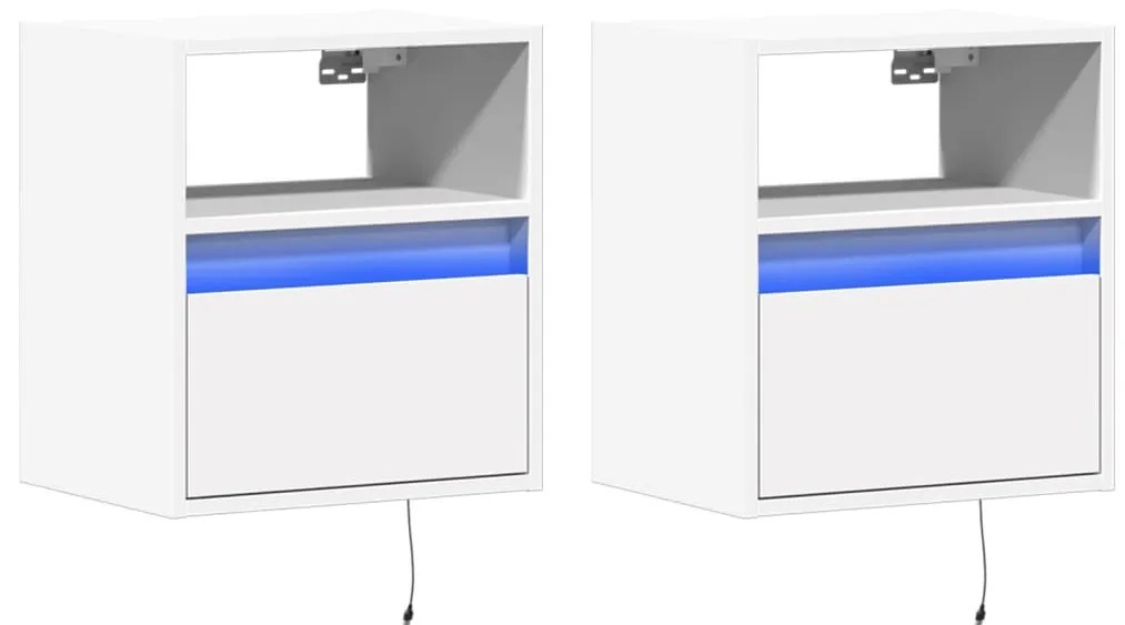 2 db fehér falra szerelhető TV-szekrény LED-del 41 x 31 x 45 cm