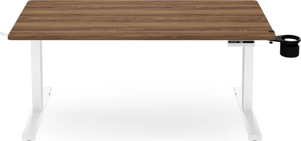 Elektromos, állítható magasságú, ergonomikus, fehér/dió íróasztal,1400x700 mm: ARIA