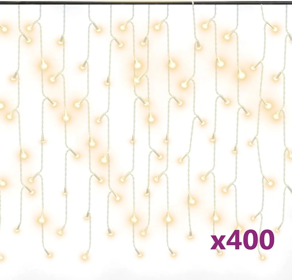 vidaXL melegfehér LED-es jégcsap fényfüggöny 400 LED, 8 funkció
