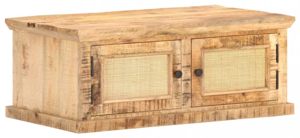 vidaXL tömör mangófa és természetes nád dohányzóasztal 90 x 50 x 35 cm