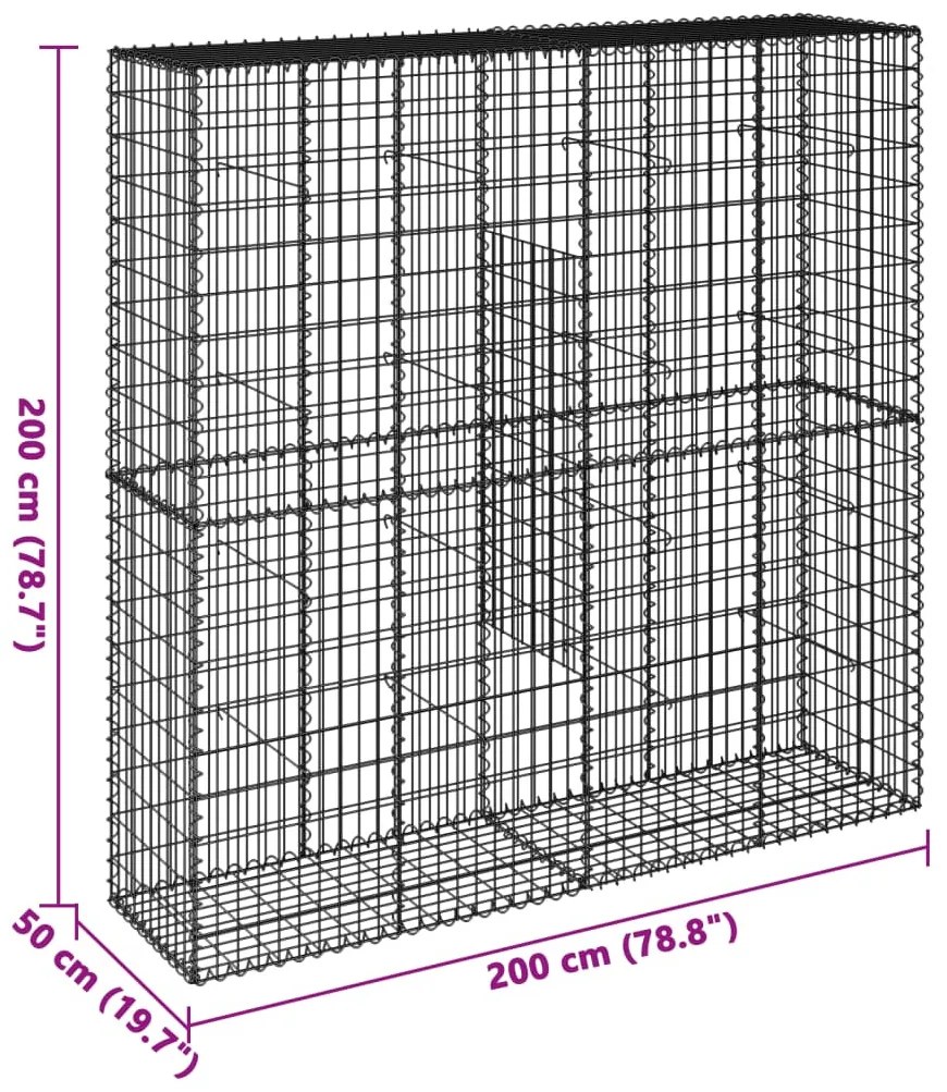horganyzott vas gabion kosár fedéllel 200 x 50 x 200 cm