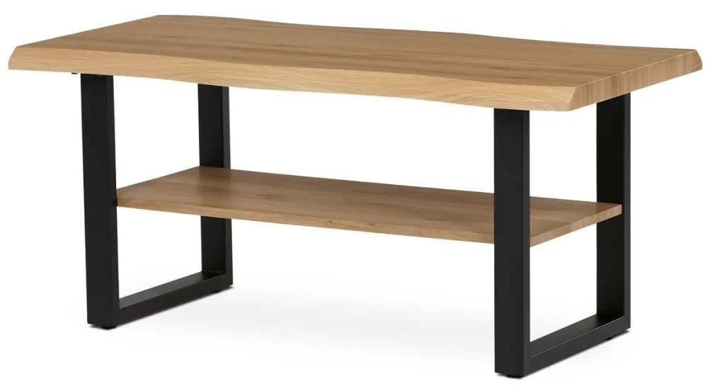 Măsuță de cafea 120x60x55 cm, blat MDF, decor stejar salbatic, metal, raft, picioare negre