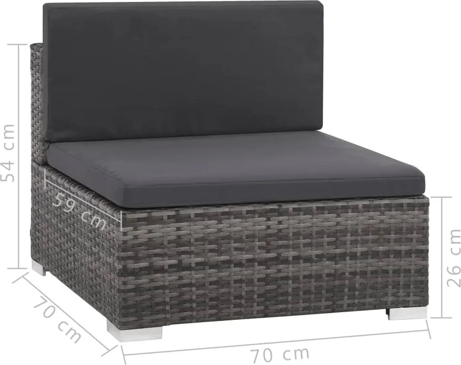 6-részes szürke polyrattan kerti bútorszett párnákkal