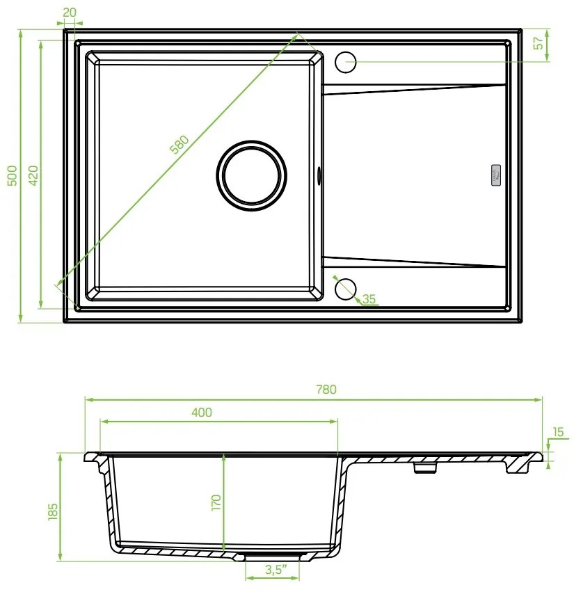 LAVEO Megalo - kuchynský drez 790x490x230 mm, Šedá, SBE_511T