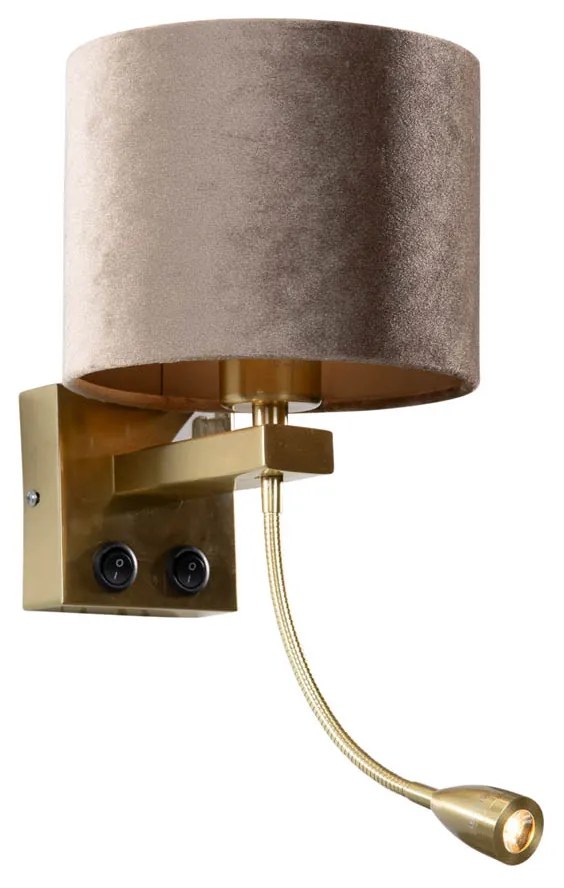 Fali lámpa bronz színű, taupe bársony árnyékkal 18 cm - Brescia Combi