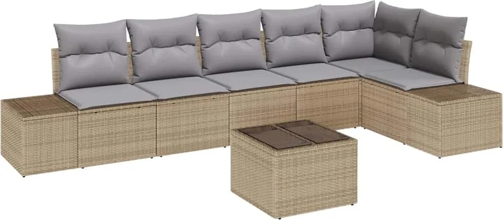 vidaXL Kerti Kanapé Szett párnával 7 pcs Barna és szürke polirattan