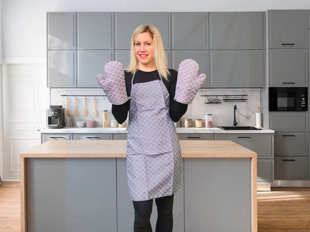 CLOVER szürke-fehér konyhai kötény