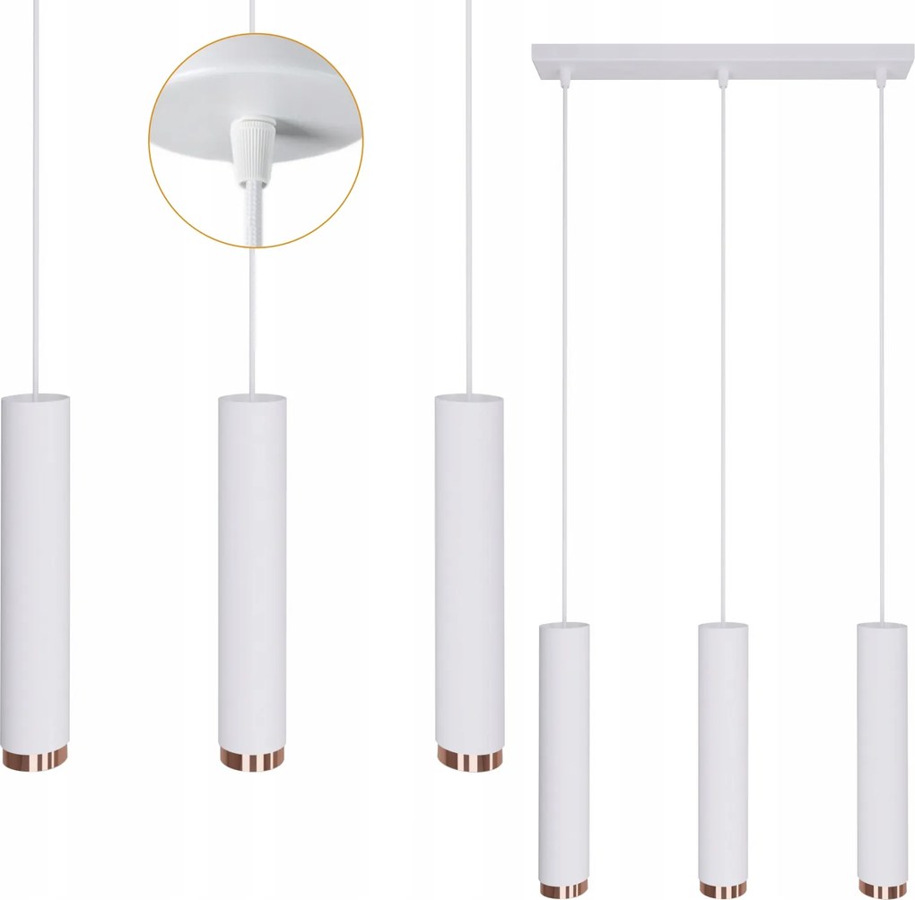 Mennyezeti Lámpa Függeszték Led Cső 105 CM Fehér Réz állítható magasság