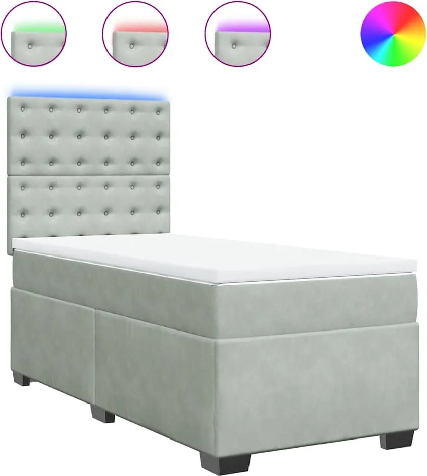 vidaXL világosszürke bársony rugós ágy matraccal 100 x 200 cm