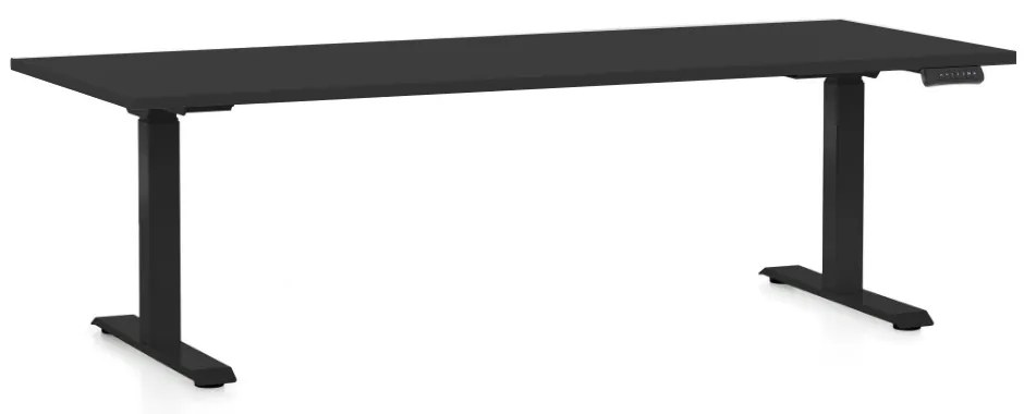 Állítható magasságú asztal OfficeTech D, 200 x 80 cm, fekete alap, fekete