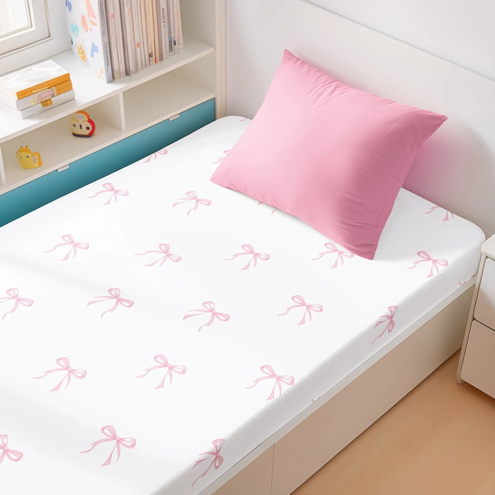 Goldea pamut körgumis lepedő - rózsaszín masnik 180 x 200 cm