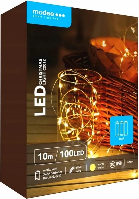 Karácsonyfa Dekorációs Lámpa Akkumulátoros Lánc Meleg Színű 10m 100 Led