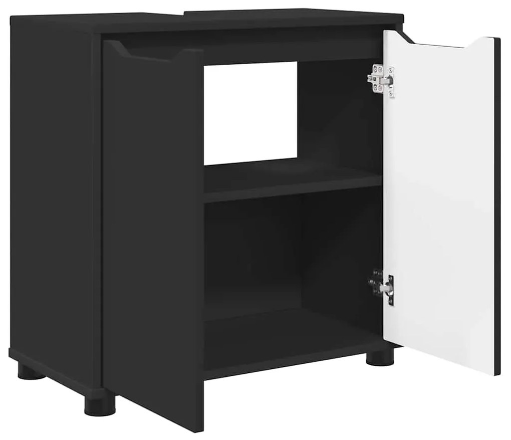 Fürdőszoba mosdószekrény ajtóval Fekete 60 x 30 x 60 cm Faanyag