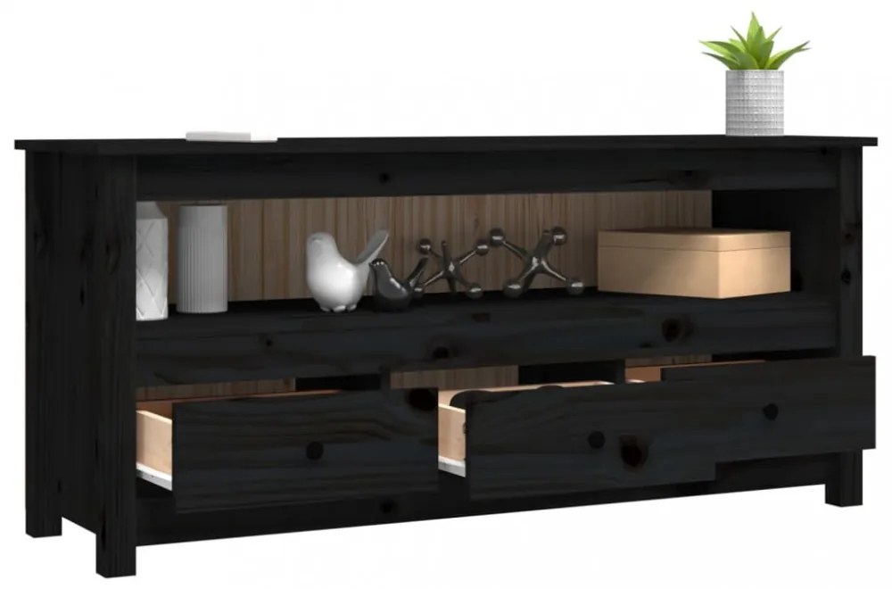 fekete tömör fenyőfa TV-szekrény 114 x 35 x 52 cm