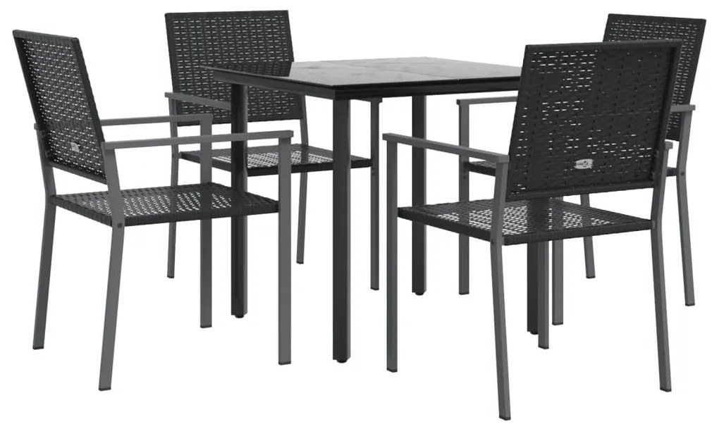 5 részes polyrattan és acél kerti étkezőgarnitúra