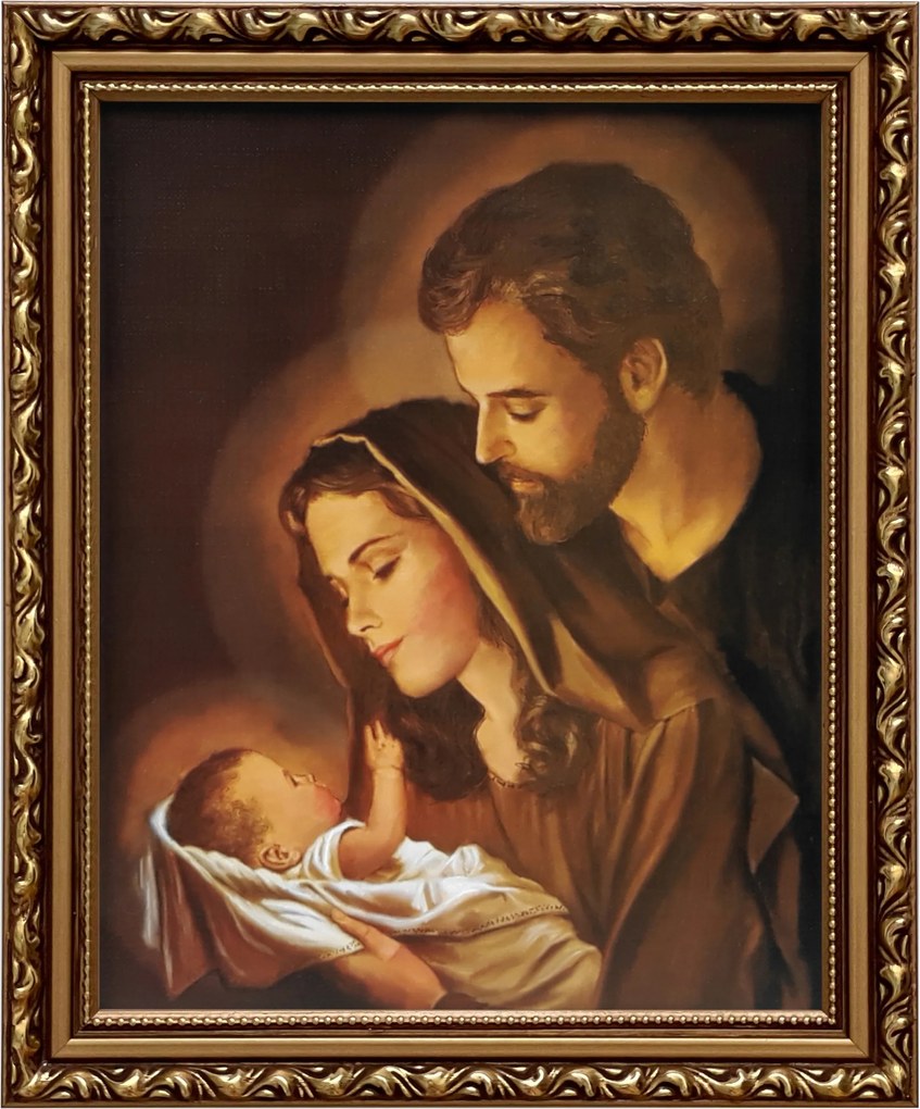 Vászonkép 29x24 Szent Család Jézus Krisztus József Mária Arany Díszített Keret