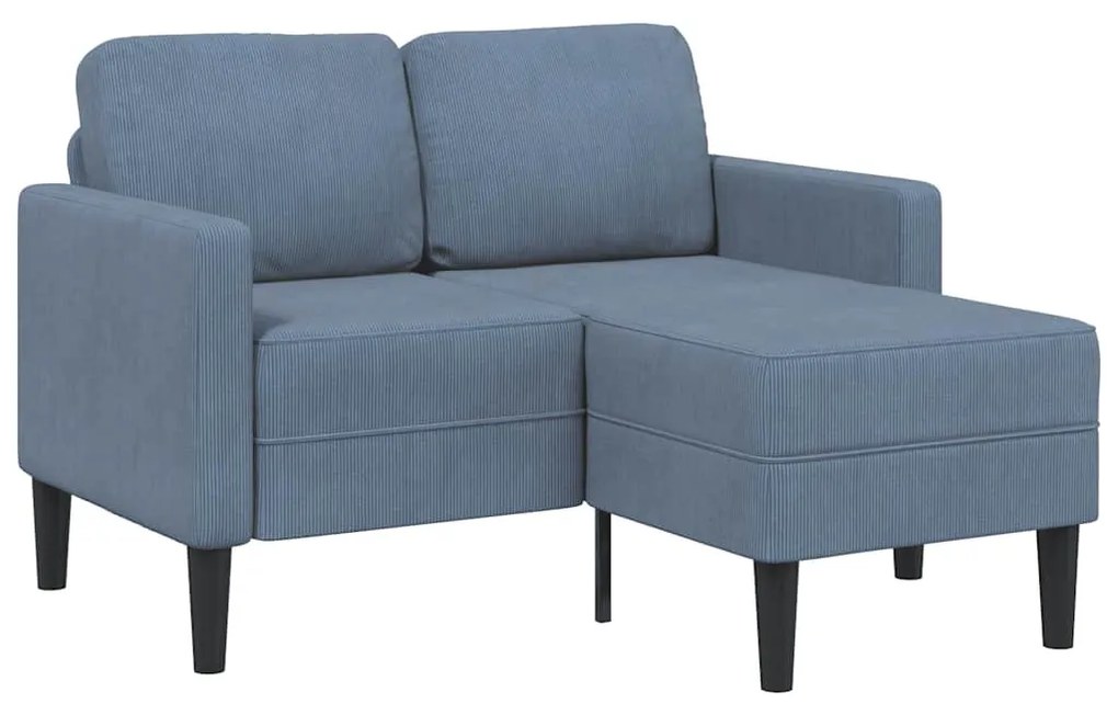 kék vászon 2 üléses kanapé L-alakú kanapéval 125 cm