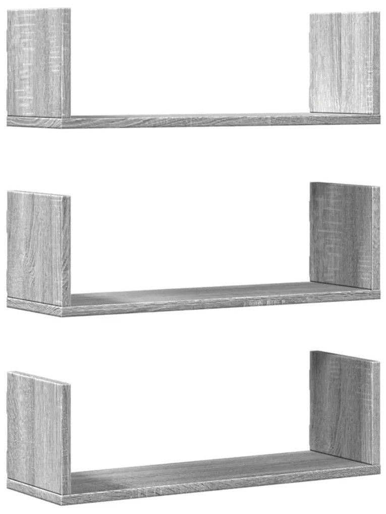 3 db szürke sonoma színű szerelt fa fali polc 58 x 18 x 18 cm