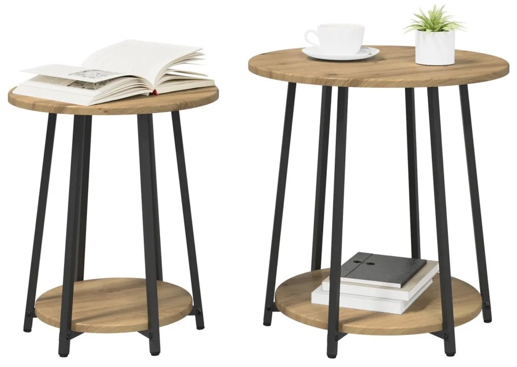 Kisasztal készlet polcokkal 2 pcs Artisan tölgy és fekete